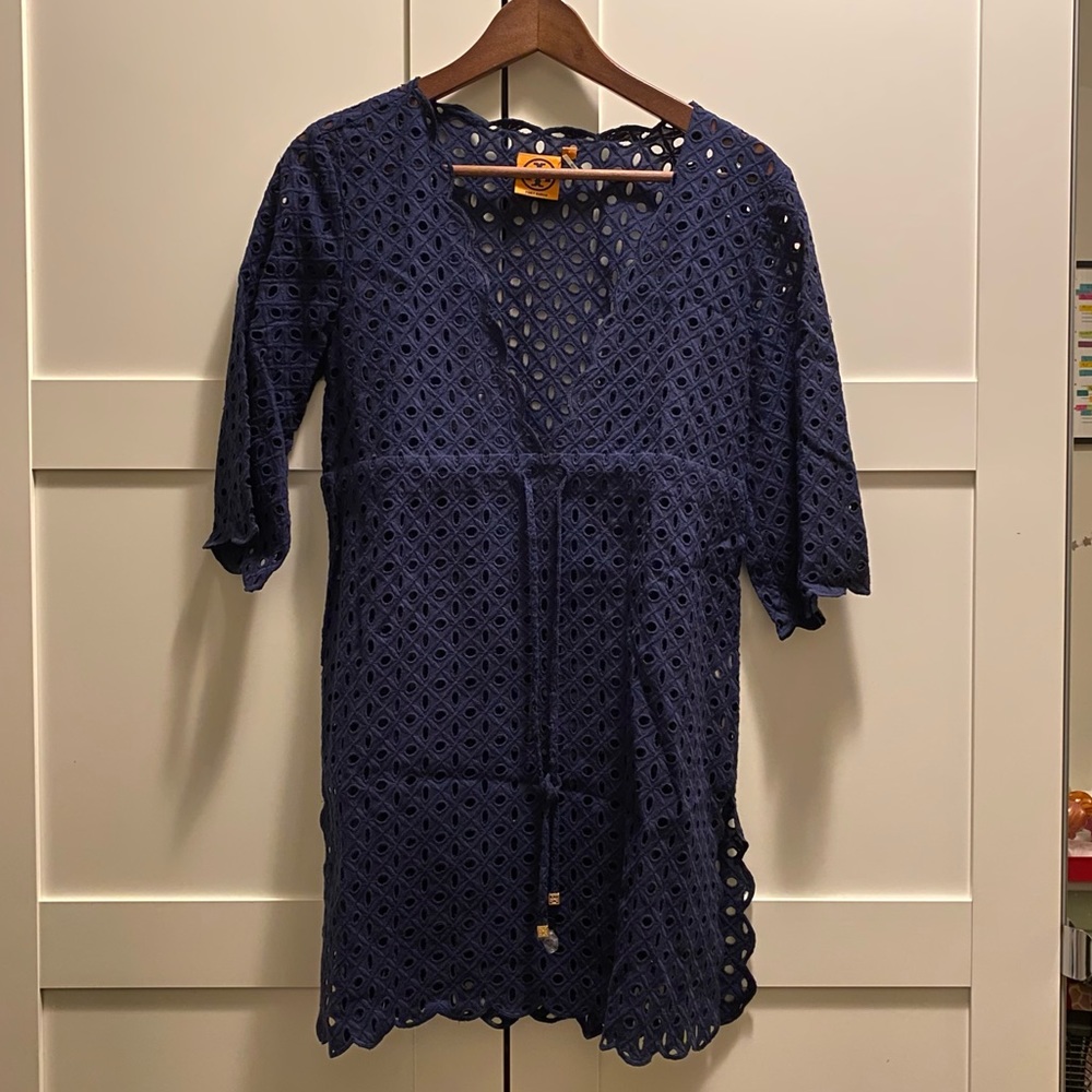 Tory Burch Eyelet Beach Coverup, Navy, Size XS